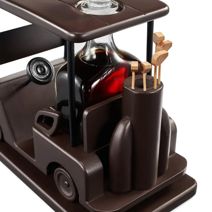 Golf Whiskey Decanter-Brown Wooden Golf Cart