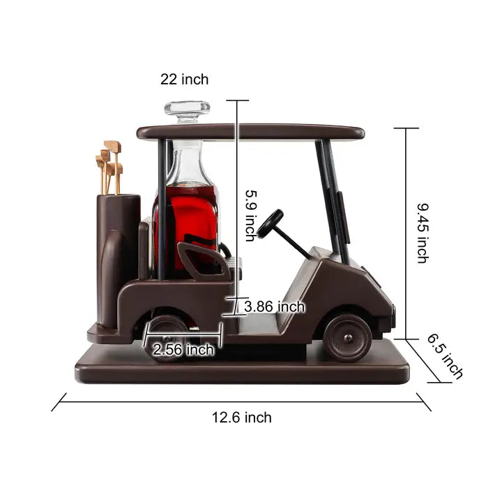 Golf Whiskey Decanter-Brown Wooden Golf Cart