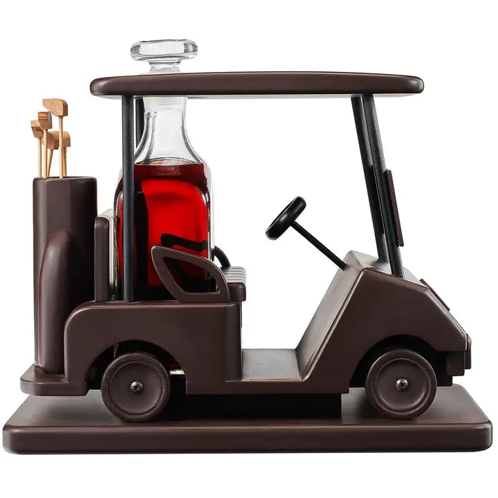 Golf Whiskey Decanter-Brown Wooden Golf Cart